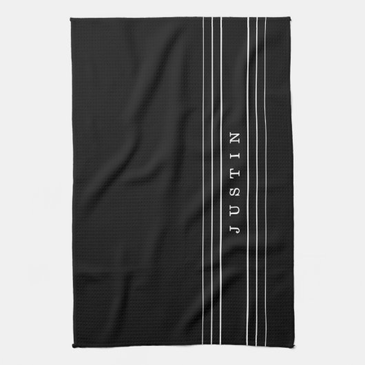 Bearbeitbare Namen und geometrische Streifen | Sch Geschirrtuch (Vertikal)