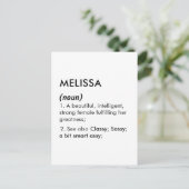Bearbeitbare Namensdefinition Melissa, benutzerdef Postkarte (Stehend Vorderseite)