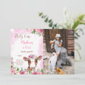 Bearbeitbare Niedliche Kuh Geburtstag Foto Einladu Einladung (Stehend Vorderseite)