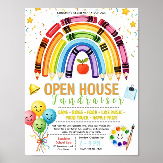 Bearbeitbare Open House Schule Fundraiser Flyer Poster (Vorne)