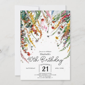 Bearbeitbare Pastelle Wildblumen 40. Geburtstag Einladung