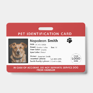 Bearbeitbare Pet-ID-Karte ,Rot-Weiß-Logo für Diens Ausweis