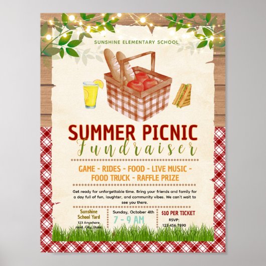 Bearbeitbare Picknickfelder-Tag-Fundraiser-Flugbla Poster (Vorne)