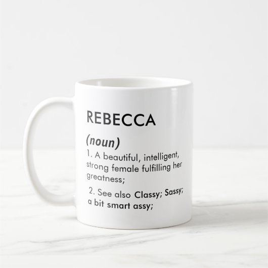 Bearbeitbare Rebecca-Namensdefinition, benutzerdef Kaffeetasse (Links)