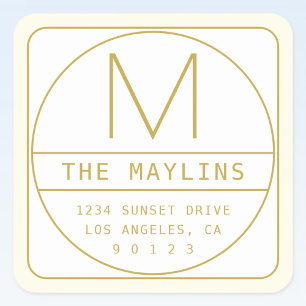 Bearbeitbare Retro-Modernes Design Vorlage Gold &  Quadratischer Aufkleber