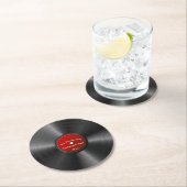Bearbeitbare Retro Vinyl-Aufnahme mit rotem Zentru Runder Pappuntersetzer (Vor Ort)