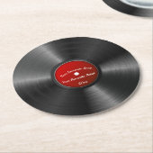 Bearbeitbare Retro Vinyl-Aufnahme mit rotem Zentru Runder Pappuntersetzer (Angewinkelt)