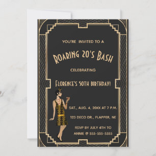 Bearbeitbare Roaring 20s Geburtstagsfeier Party Einladung