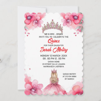 Bearbeitbare Rosa Quinceañera-Einladungsvorlage Einladung