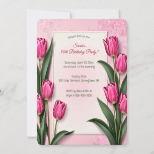 Bearbeitbare rosa Tulpen Einladung