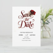 Bearbeitbare Rote Rose Hochzeit Save The Date (Stehend Vorderseite)