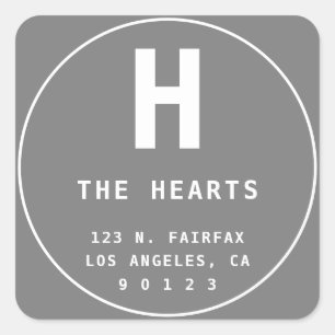 Bearbeitbare Rücksendeadresse mit Monogram   Grau Quadratischer Aufkleber