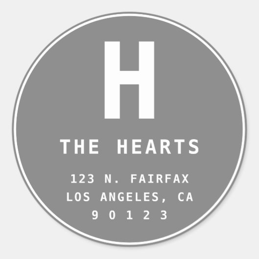 Bearbeitbare Rücksendeadresse mit Monogram | Grau Runder Aufkleber (Vorderseite)