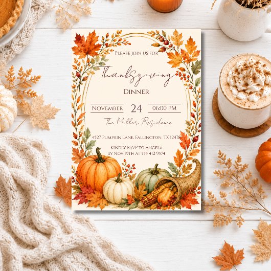 Bearbeitbare rustikale Herbst-Thanksgiving-Dinner- Einladung