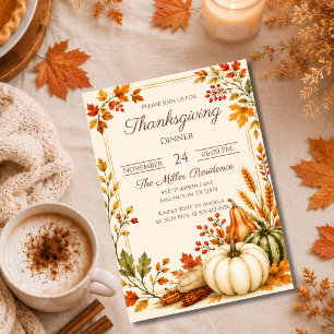 Bearbeitbare rustikale Herbst-Thanksgiving-Dinner- Einladung