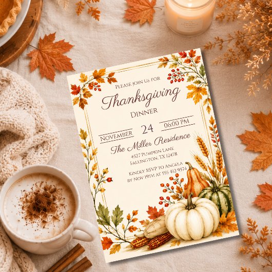 Bearbeitbare rustikale Herbst-Thanksgiving-Dinner- Einladung