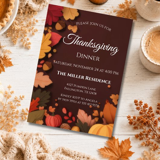 Bearbeitbare rustikale Herbst-Thanksgiving-Dinner- Einladung