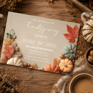 Bearbeitbare rustikale Herbst-Thanksgiving-Dinner- Einladung