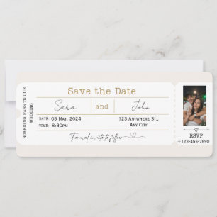 Bearbeitbare Save-the-Date-Boardingpass-Hochzeitsf Einladung