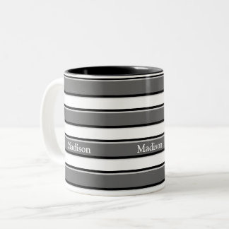 Bearbeitbare schwarze graue horizontale Streifen a Zweifarbige Tasse