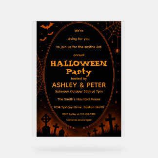 Bearbeitbare schwarze und orange Halloween-Party-E Acrylschild