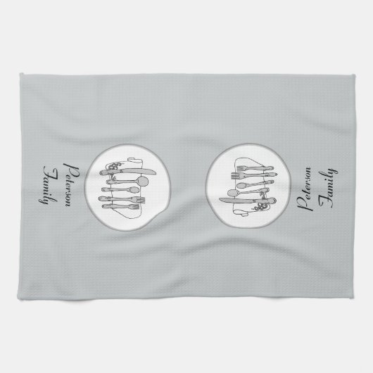 Bearbeitbare schwarze, weiße und graue Silberbearb Geschirrtuch (Horizontal)