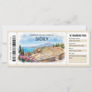 Bearbeitbare Sizilien-Reise-Boarding-Pass-Ticket Einladung