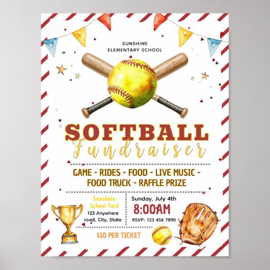 Bearbeitbare Softball-Spendenflyer Poster (Vorne)