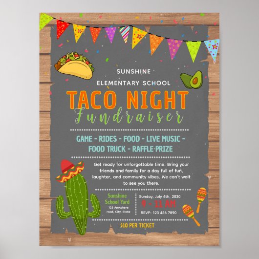 Bearbeitbare Taco-Fiesta-Spendenaktion-Flugblatt Poster (Vorne)