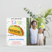 Bearbeitbare Taco-Geburtstags-Foto-Einladung Einladung (Stehend Vorderseite)