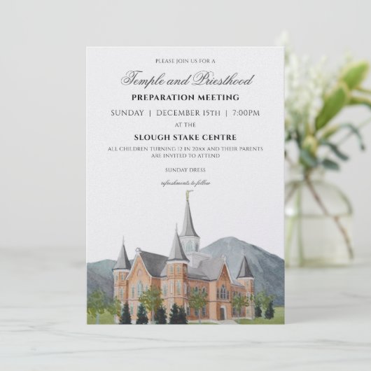 Bearbeitbare Tempel- und Priestervorbereitung Einladung (Stehend Vorderseite)