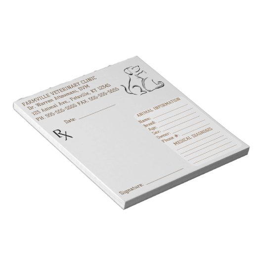 Bearbeitbare tierärztliche Verschreibung Notizblock (angewinkelt)