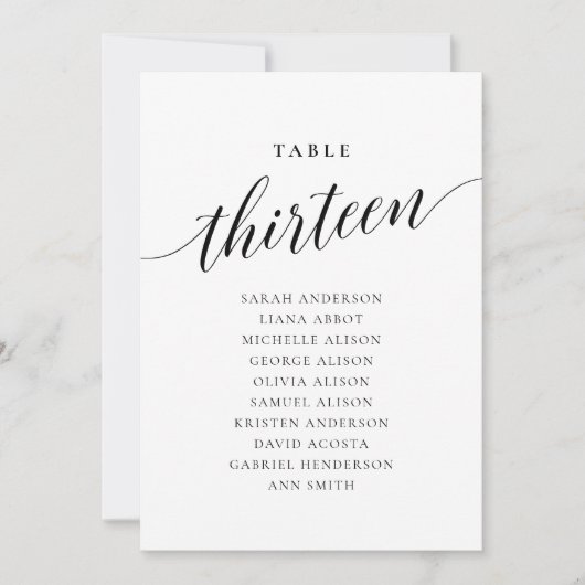 Bearbeitbare Tischnummer Dreizehn Sitzkarten (Vorderseite)