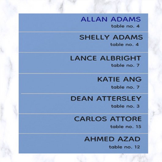 Bearbeitbare Tischnummer und Name-Platzkarten