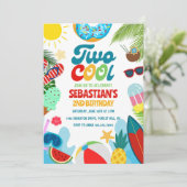 Bearbeitbare Two Cool Pool Party Beach 2. Geburtst Einladung (Stehend Vorderseite)