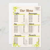 Bearbeitbare und vollständig anpassbare kleine Kaf Menükarte (Vorne/Hinten)