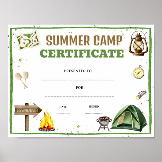 Bearbeitbare Urkunde für das Sommercamp Poster (Vorne)