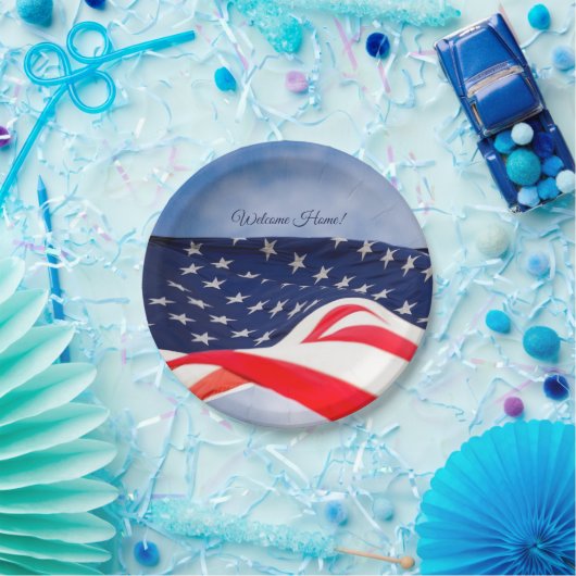 Bearbeitbare US Flagge Begrüßung Zuhause Pappteller (Party)