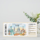 Bearbeitbare USA-Reise-Boarding-Pass-Ticket Einladung (Stehend Vorderseite)