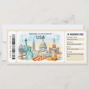 Bearbeitbare USA-Reise-Boarding-Pass-Ticket Einladung