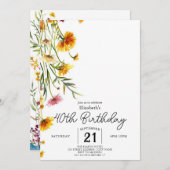 Bearbeitbare Vintage Wildblumen 40. Geburtstag Einladung (Vorne/Hinten)
