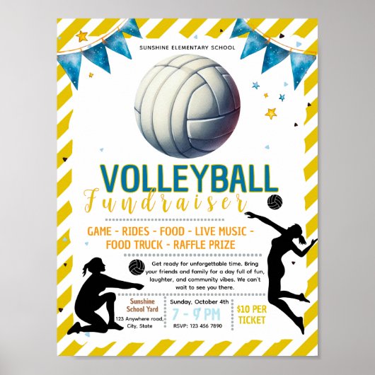 Bearbeitbare Volleyball-Spendenflyer Poster (Vorne)
