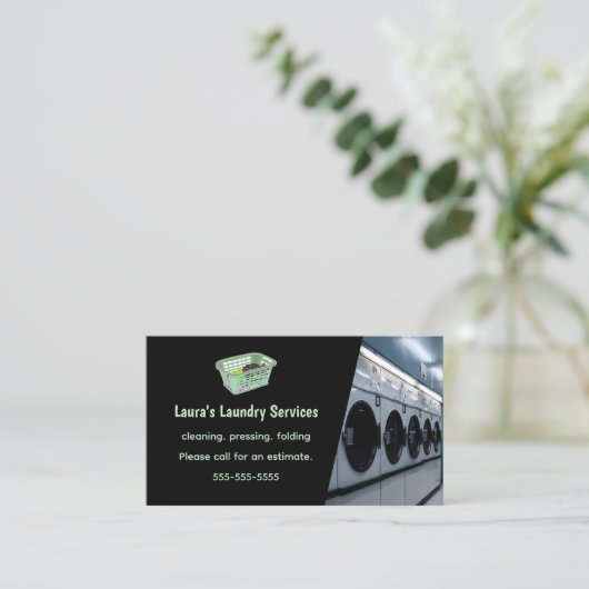 Bearbeitbare Wäscheservice Visitenkarte (Stehend Vorderseite)