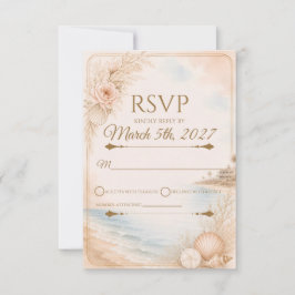 Bearbeitbare Wasserfarbe Strand Hochzeit RSVP Karte