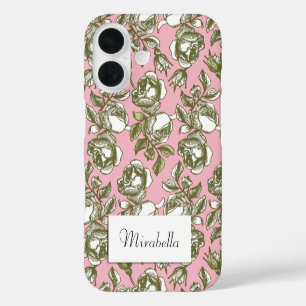 Bearbeitbare weiße und goldene Vintage-Rosen auf R iPhone 16 Hülle