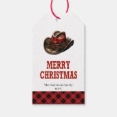 Bearbeitbare westliche Weihnachtskarte mit Cowboyh Geschenkanhänger (Vorderseite)