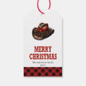 Bearbeitbare westliche Weihnachtskarte mit Cowboyh Geschenkanhänger (Rückseite)