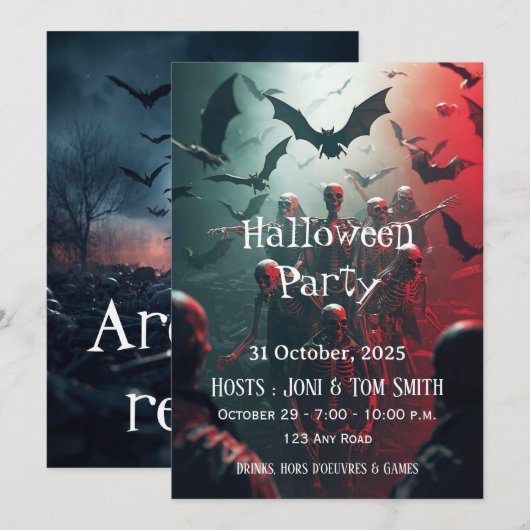 Bearbeitbare Zombie-Halloween-Party-Einladung | Gr Einladung (Vorne/Hinten)
