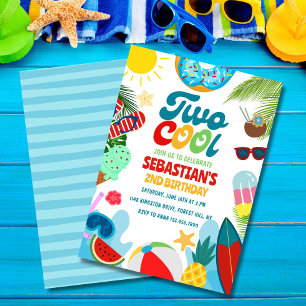 Bearbeitbare Zwei Coole Poolparty Strand 2. Geburt Einladung