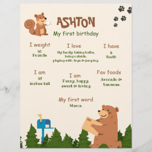 Bearbeitbarer Bär Erster Geburtstag Wald Bär Junge Flyer